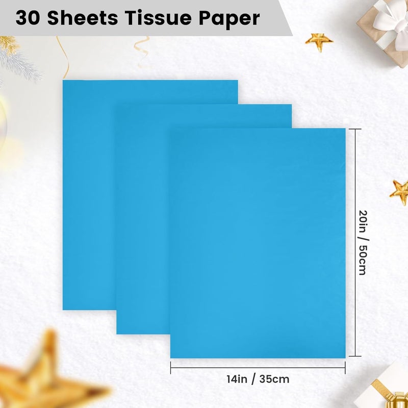 Hlonon Blue Tissue Paper for Gift Bags - 30 Sheets of Blue Wrapping Tissue Paper Bulk Packaging Paper for Weddings Birthday DIY Project Christmas Gift Wrapping Crafts Decor (14 x 20 Inch) - Image 2